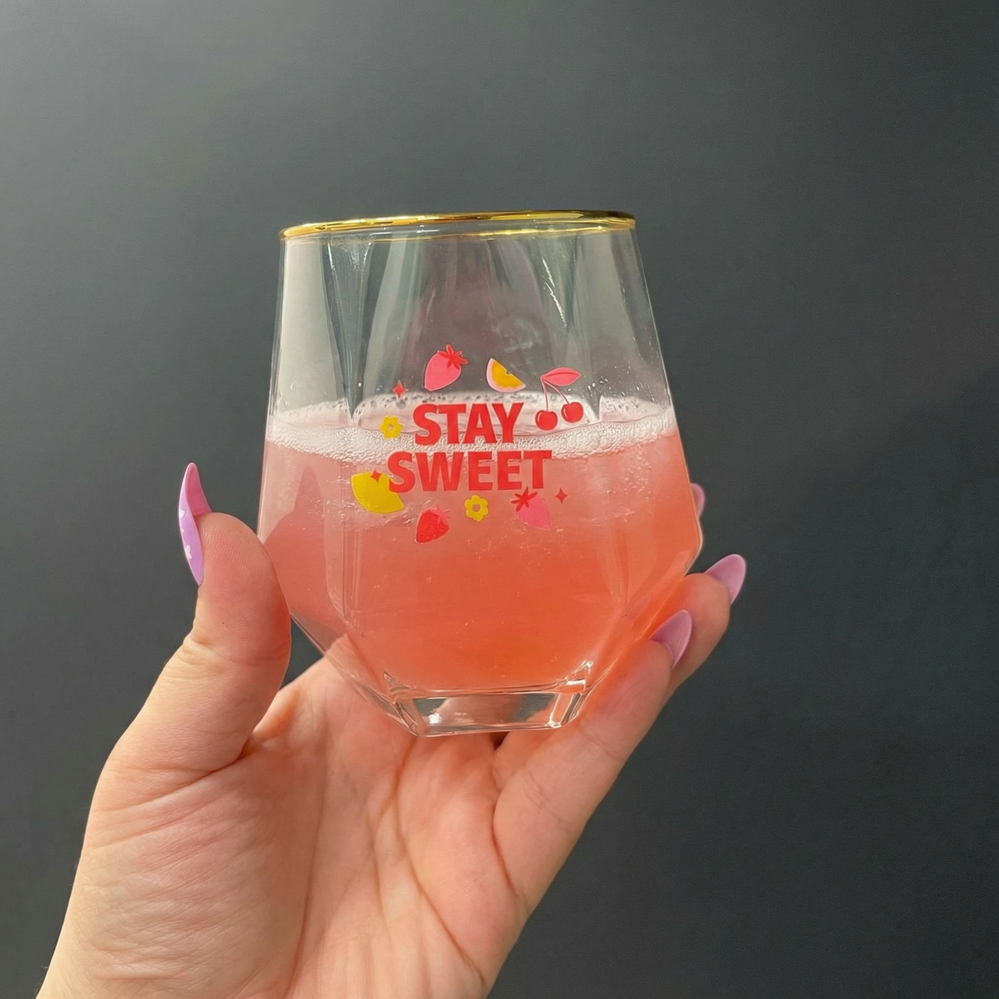 Stay Sweet Beveled Wine Glass | Hexagon Shaped Wine Stemless Glass Tumbler | 10oz
