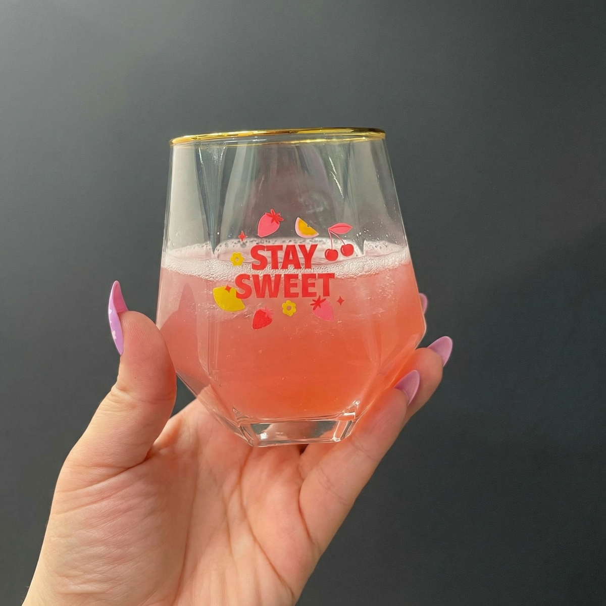 Stay Sweet Beveled Wine Glass | Hexagon Shaped Wine Stemless Glass Tumbler | 10oz