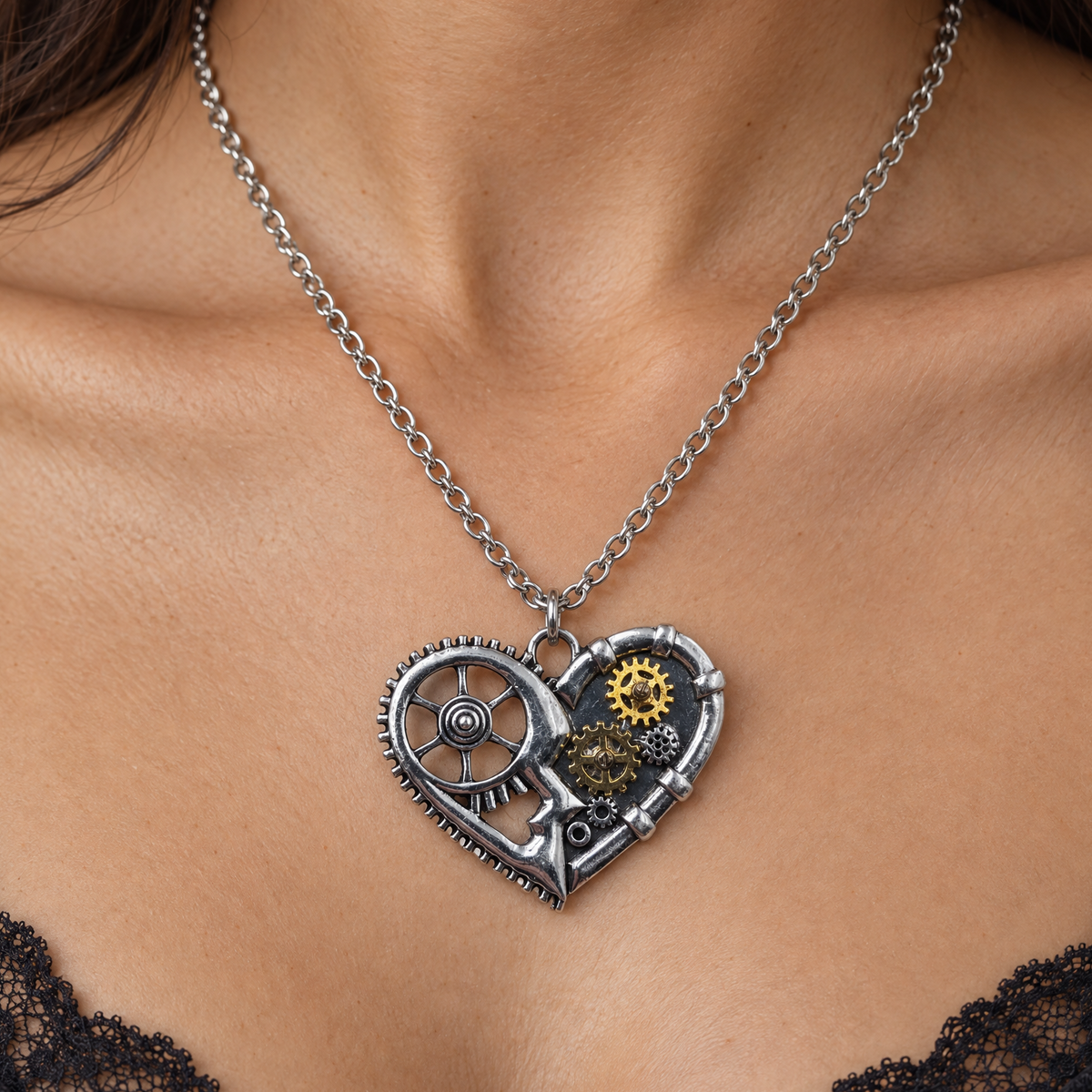 Steampunk Gear Heart Necklace | Handmade Pendant-The Pretty Jewellery-The Bullish Store