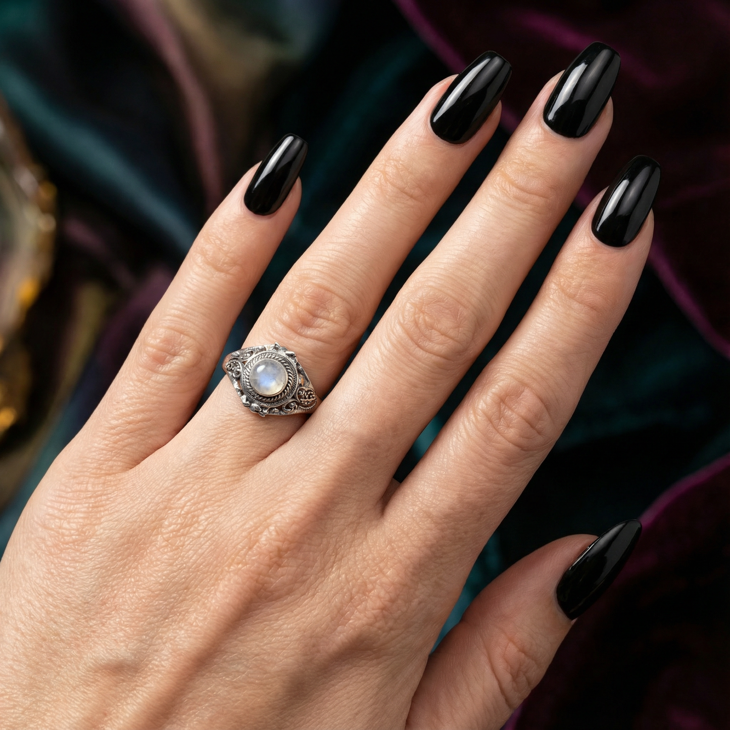 Sterling Silver Round Moonstone Poison Locket Ring | Size 8