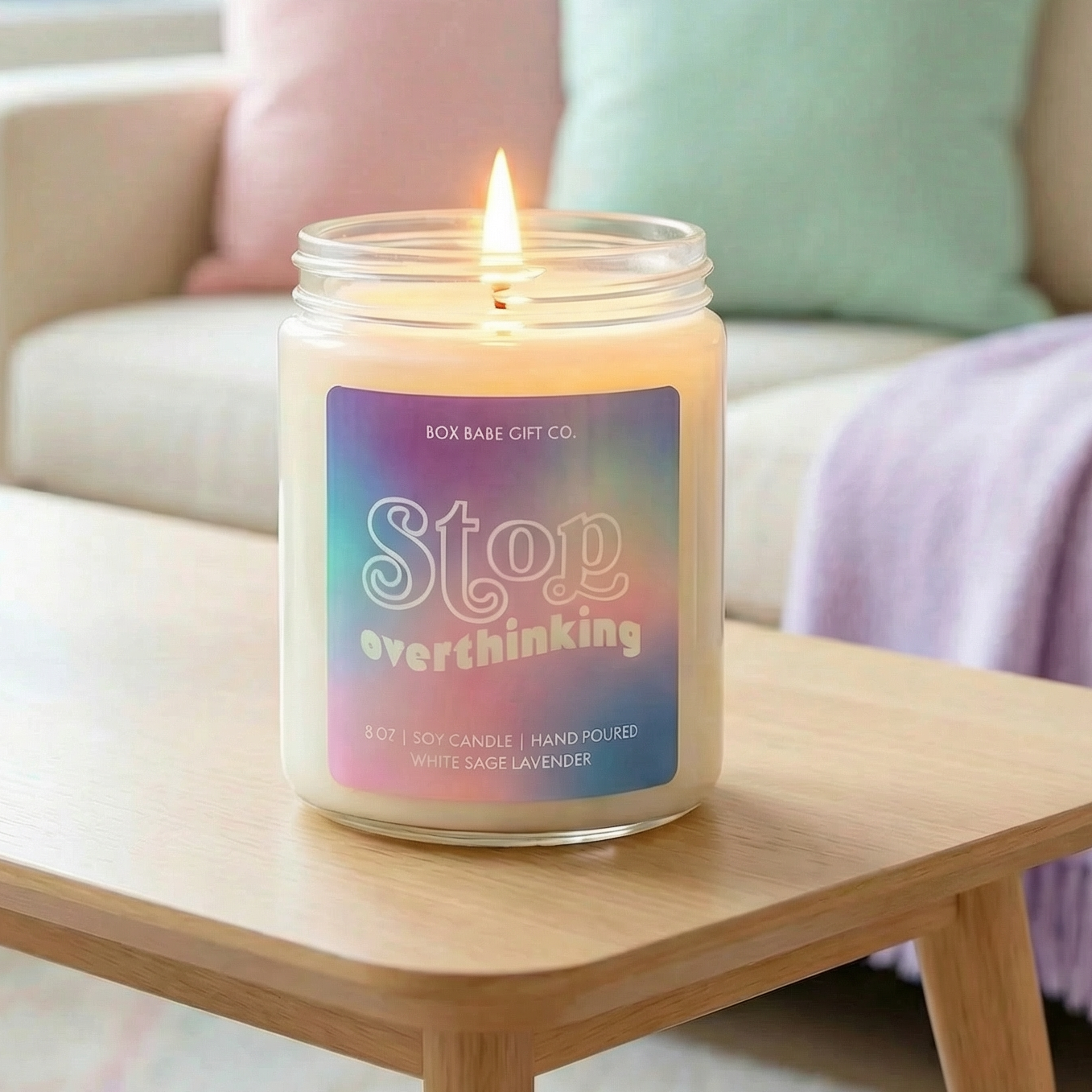 Stop Overthinking Candle in White Sage Lavender Scent | Self-Care Collection Wick Light