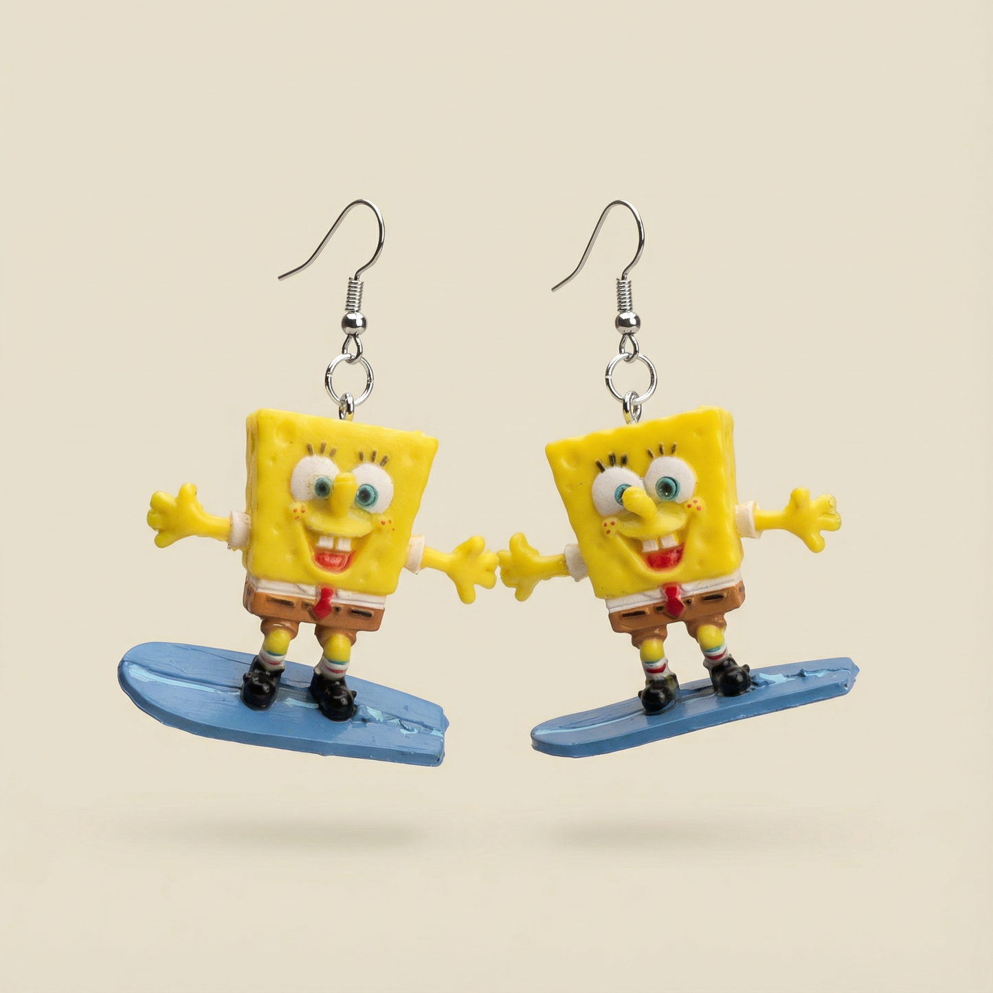 Surfboarding Spongebob Earrings | Miniature Dangle Fashion Jewelry