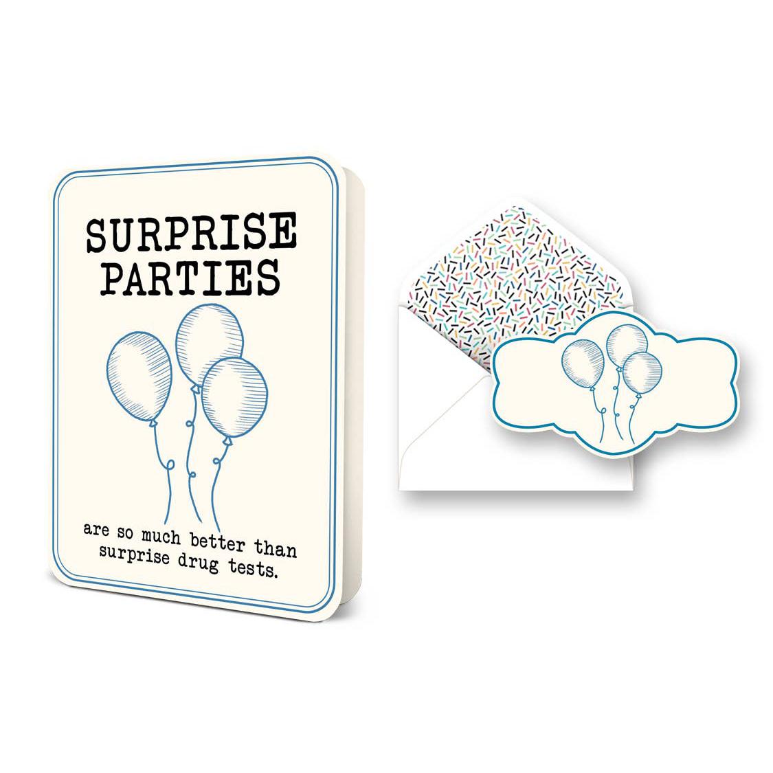 Surprise Drug Tests Deluxe Greeting Card with Sticker | Blank Inside Balloons Artwork Design Funny Message Card