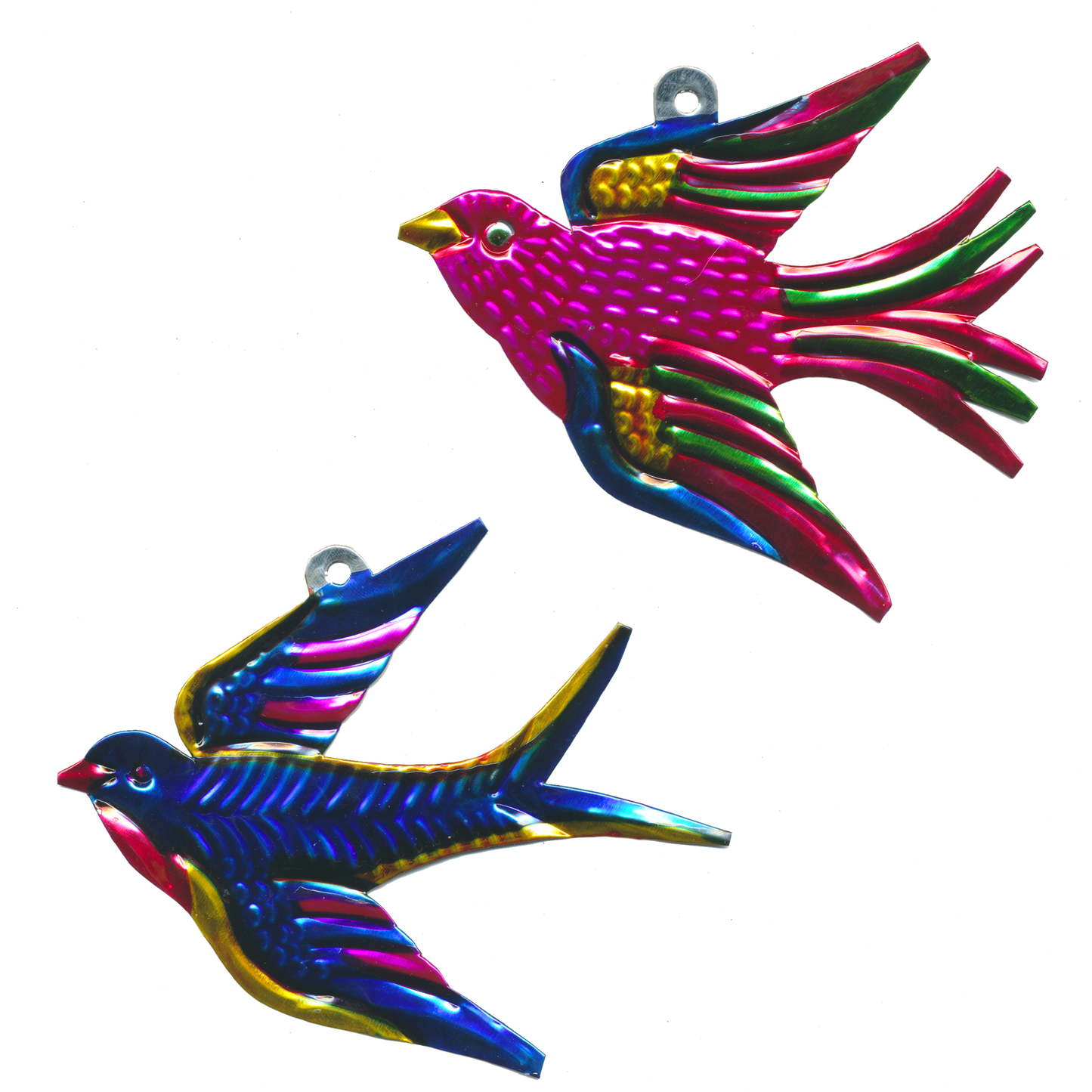 Swallow Tin Ornament | Made in Mexico Hand Painted Colorful Bird Decor | 5'' x 4''