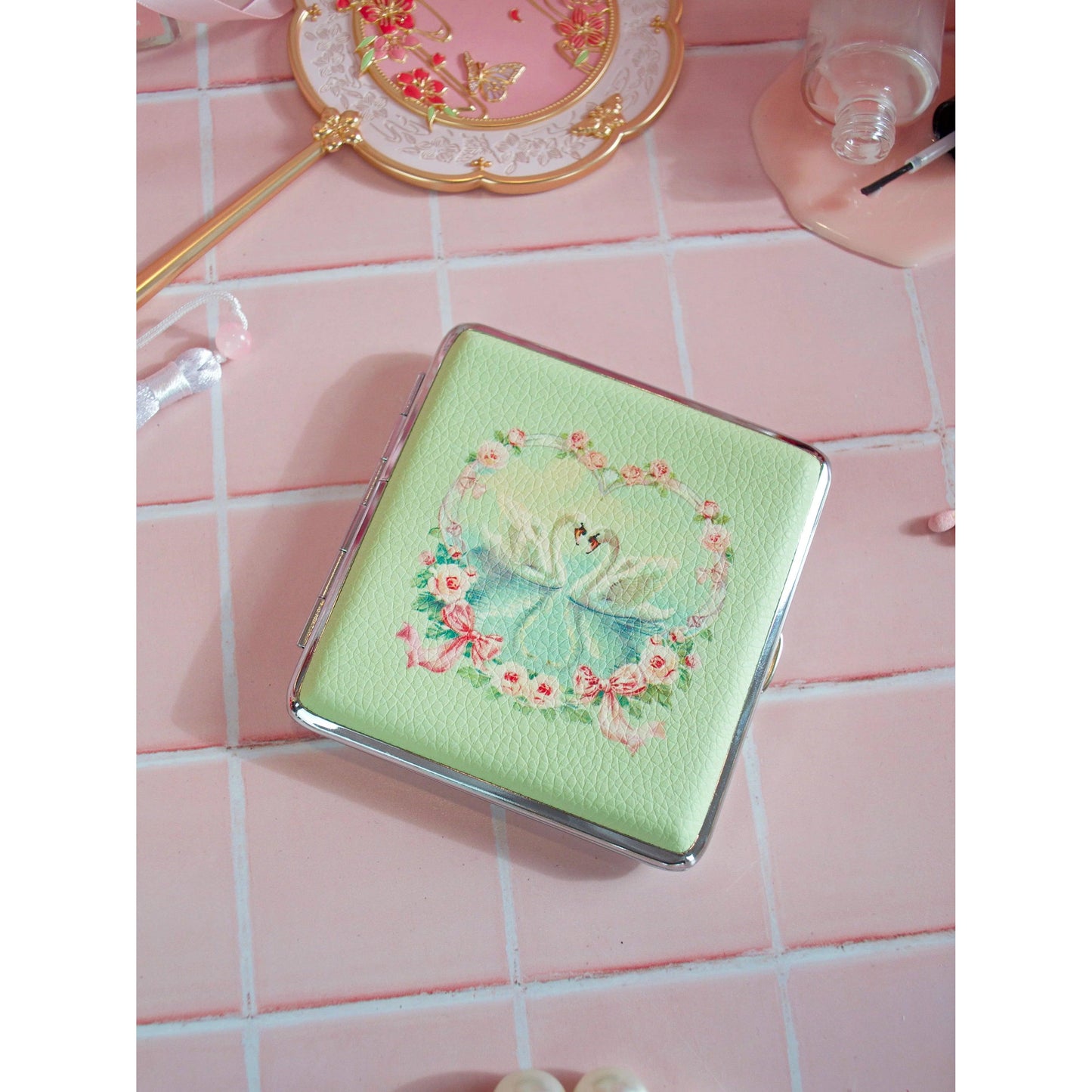 Swan Cig Case | Cute Cigarette Tin Cash Card Container | 3.5" x 3.75"