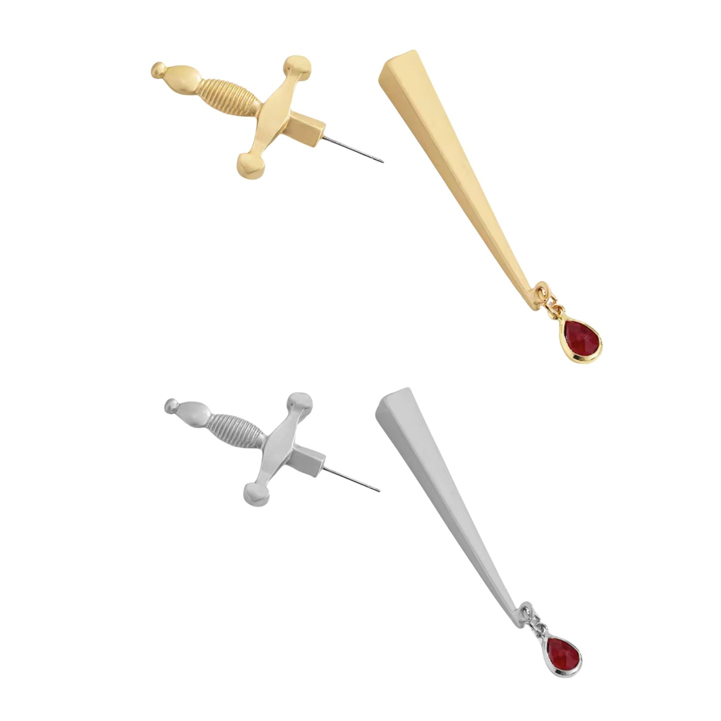 Sword Maiden Single Stabby Earring in Gold or Silver | 3.5" Long Dagger Earrings for Feminists, Goths