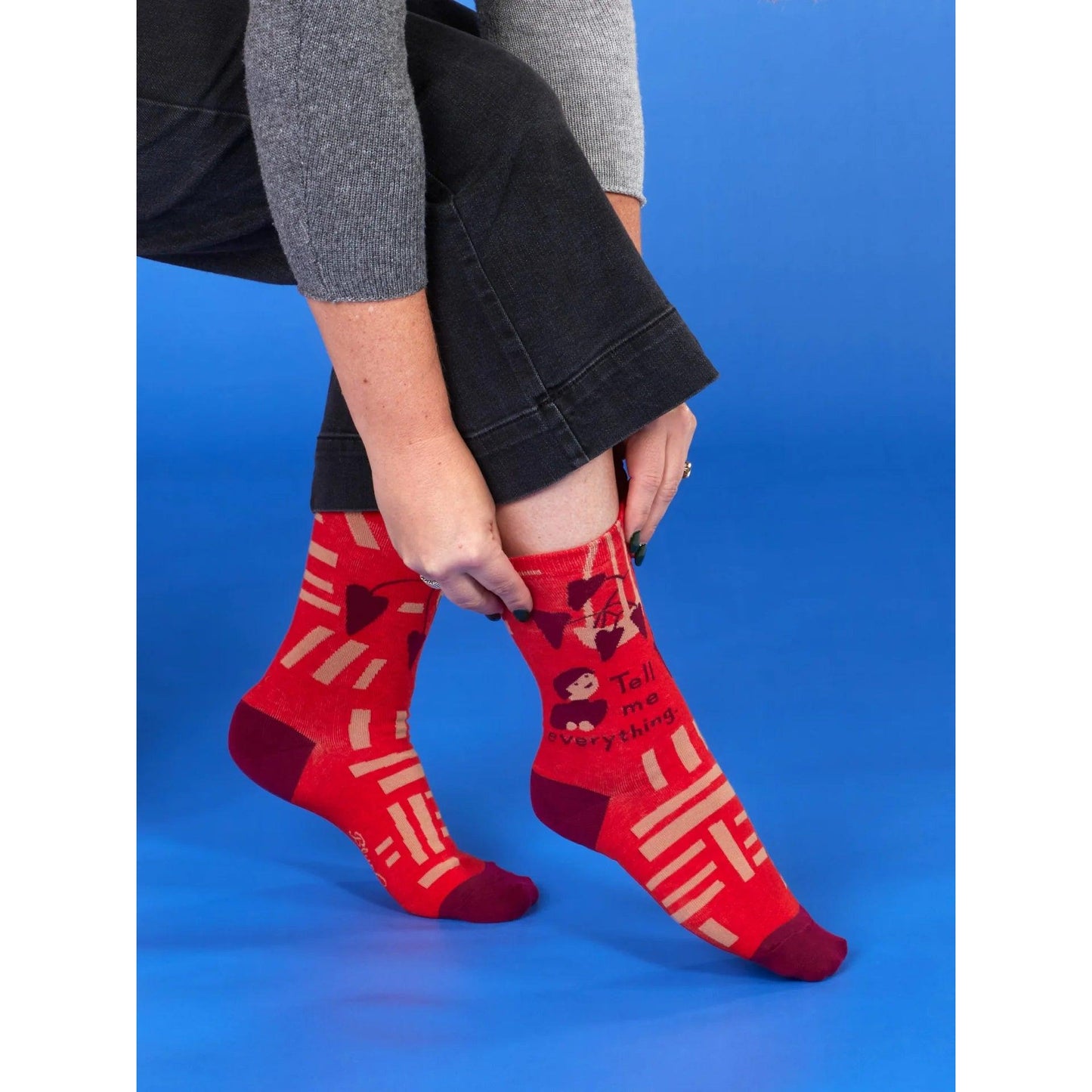 Tell Me Everything Women's Crew Socks | Novelty Funny Socks | BlueQ at GetBullish