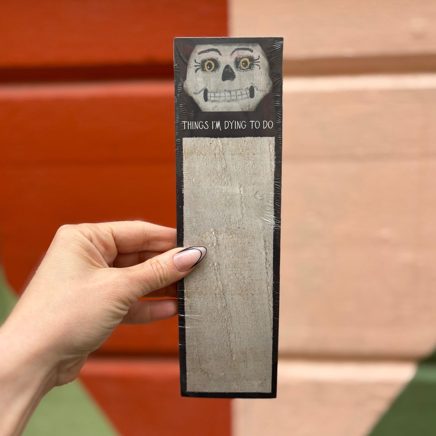 Things I'm Dying To Do Magnetic List Pad with Skeleton Face Illustration | Halloween-themed Notepad