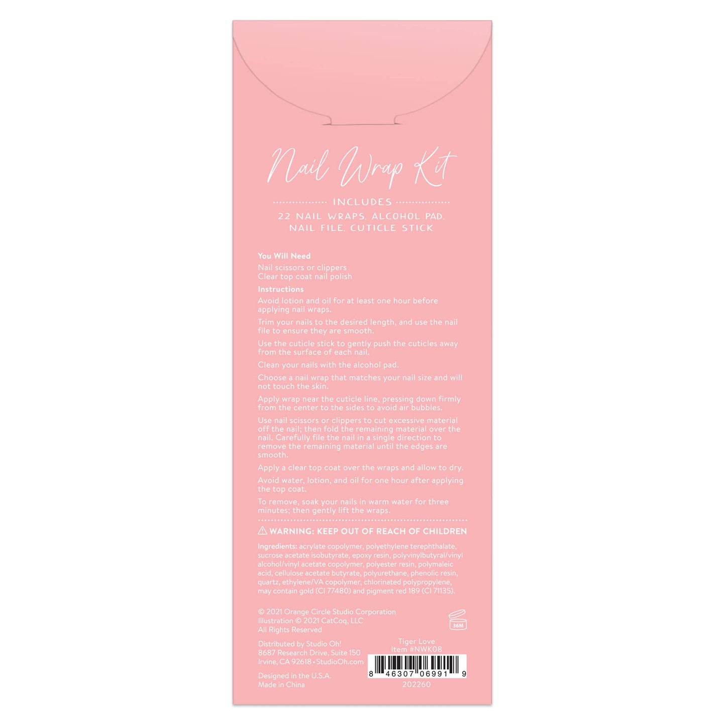 Tiger Love Nail Wrap Kit in Pink | Nail Care Arts Tools Accessories | On-the-go Travel Kit