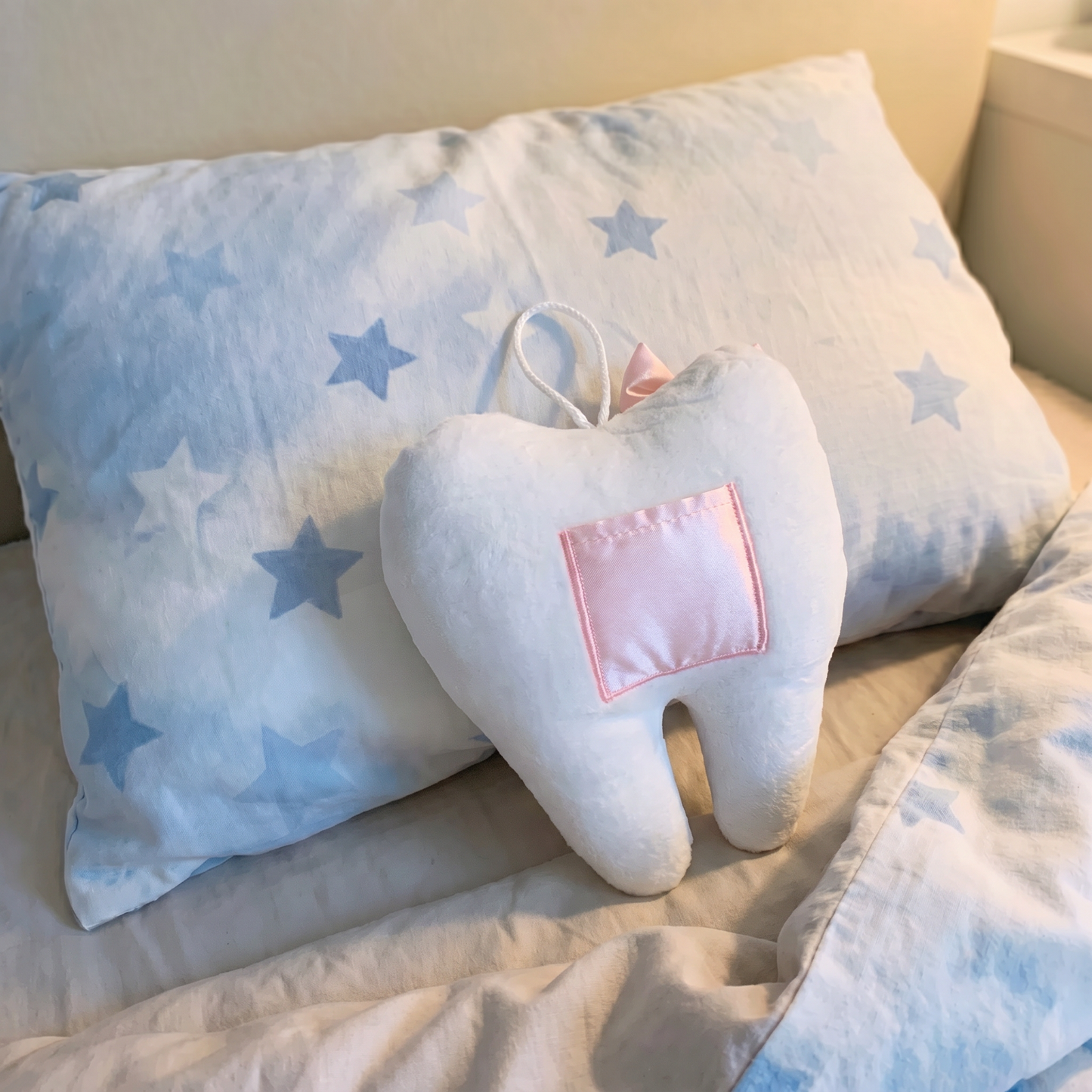 Tooth Fairy Pillow in Pink | Baby Tooth-Shaped Plush Toy