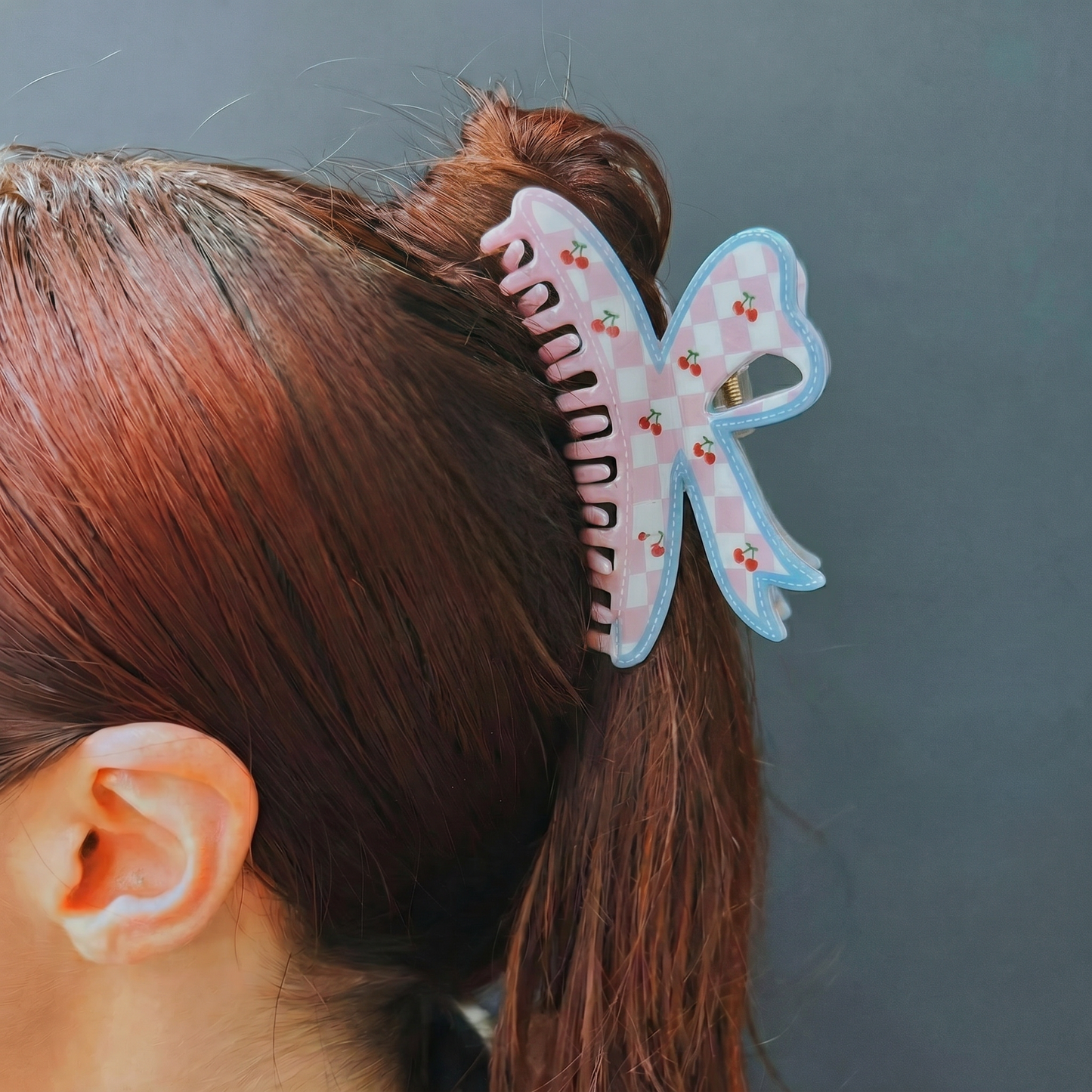 Velvet Claws Checkered Cherry Bow Hair Claw