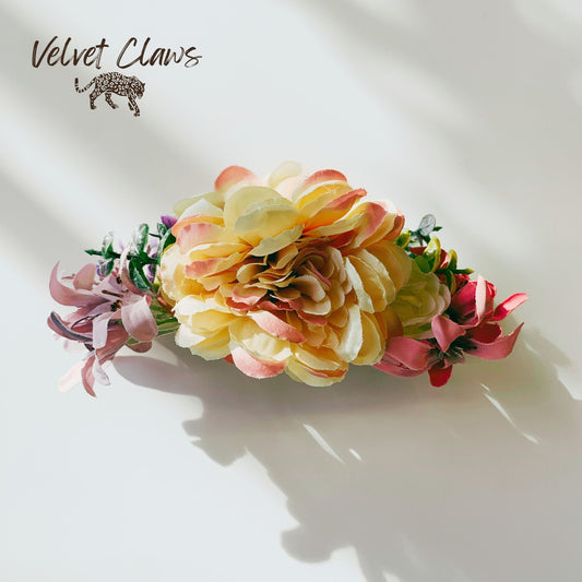 Velvet Claws Floral Hair Clip | Dappled Yellow Bouquet | Claw Clip in Velvet Travel Bag