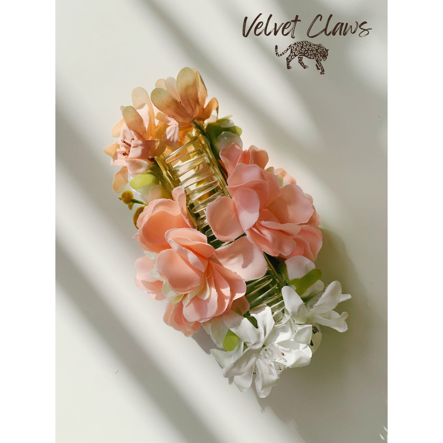 Velvet Claws Floral Hair Clip | Perfect Peach Petals | Claw Clip in Velvet Travel Bag