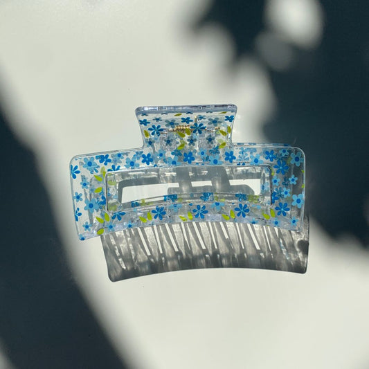 Velvet Claws Hair Clip | The Crystal in Blue Flowers | Claw Clip in Velvet Travel Bag