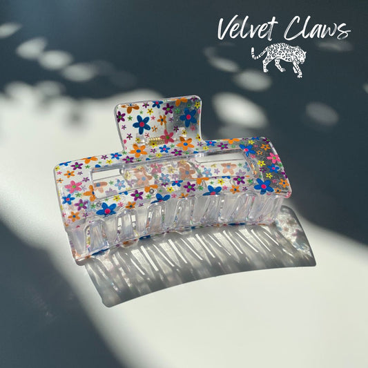 Velvet Claws Hair Clip | The Crystal in Hippie Flowers | Claw Clip in Velvet Travel Bag