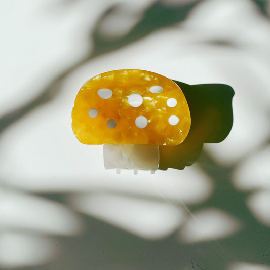 Velvet Claws Mini Mushroom Hair Clip in Orange | Claw Clip in Velvet Travel Bag