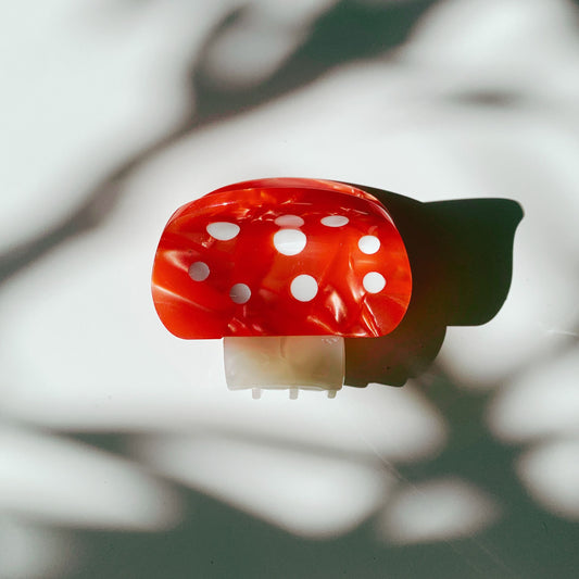 Velvet Claws Mini Mushroom Hair Clip in Red | Claw Clip in Velvet Travel Bag