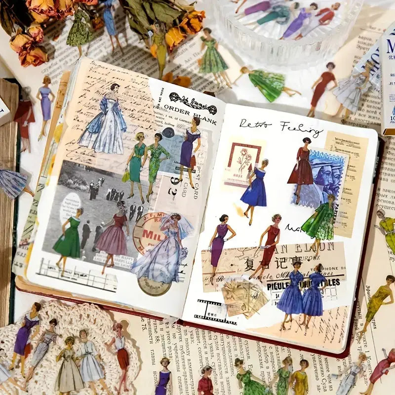 Vintage Fashion Plate Washi Stickers | 20 Assorted Retro Fashion Design for Journals