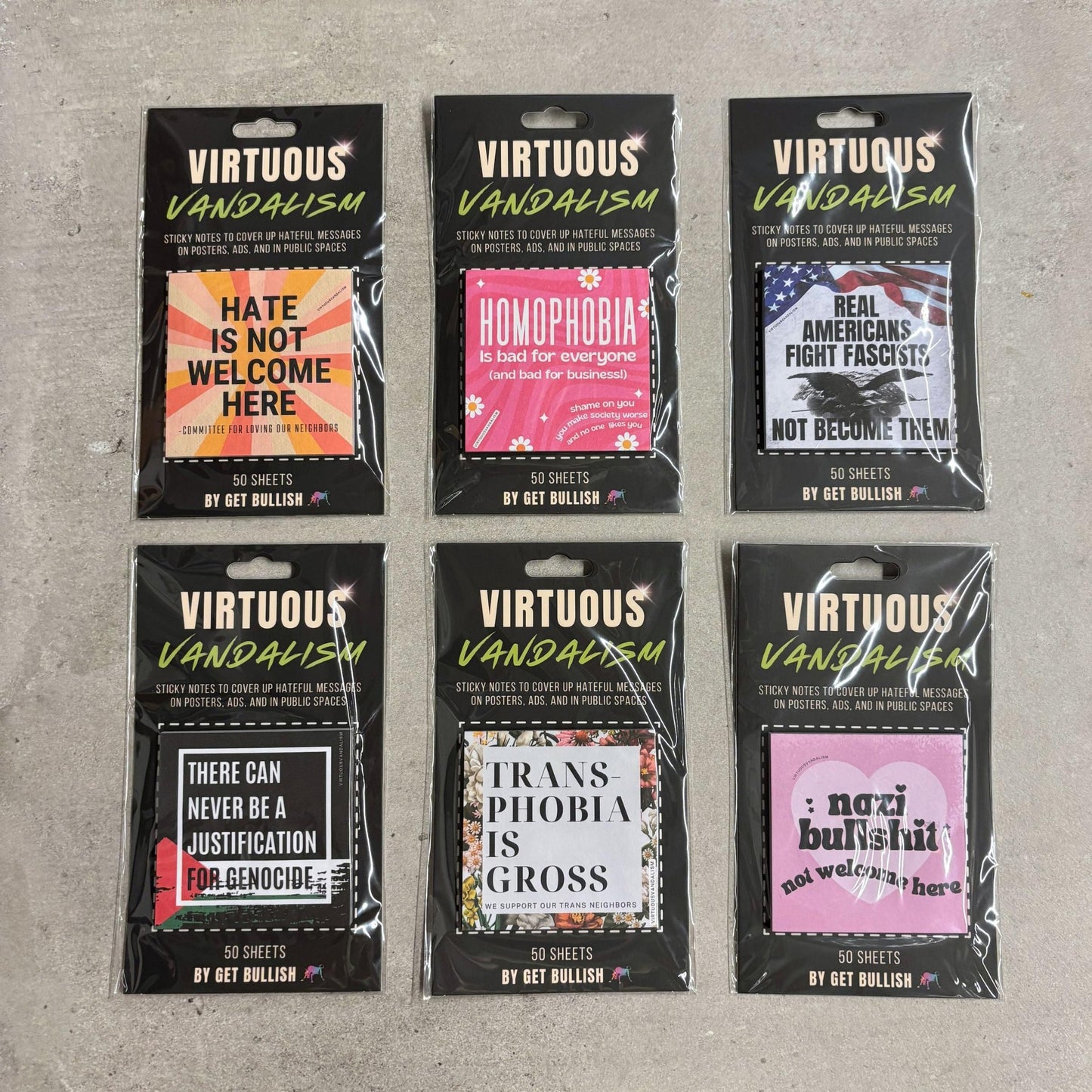Virtuous Vandalism “Real Americans Fight Fascists” Sticky Notes 3" x 3" Pack of 50 | Combat and Cover Offensive Public Messages with Adhesive Protest Notes