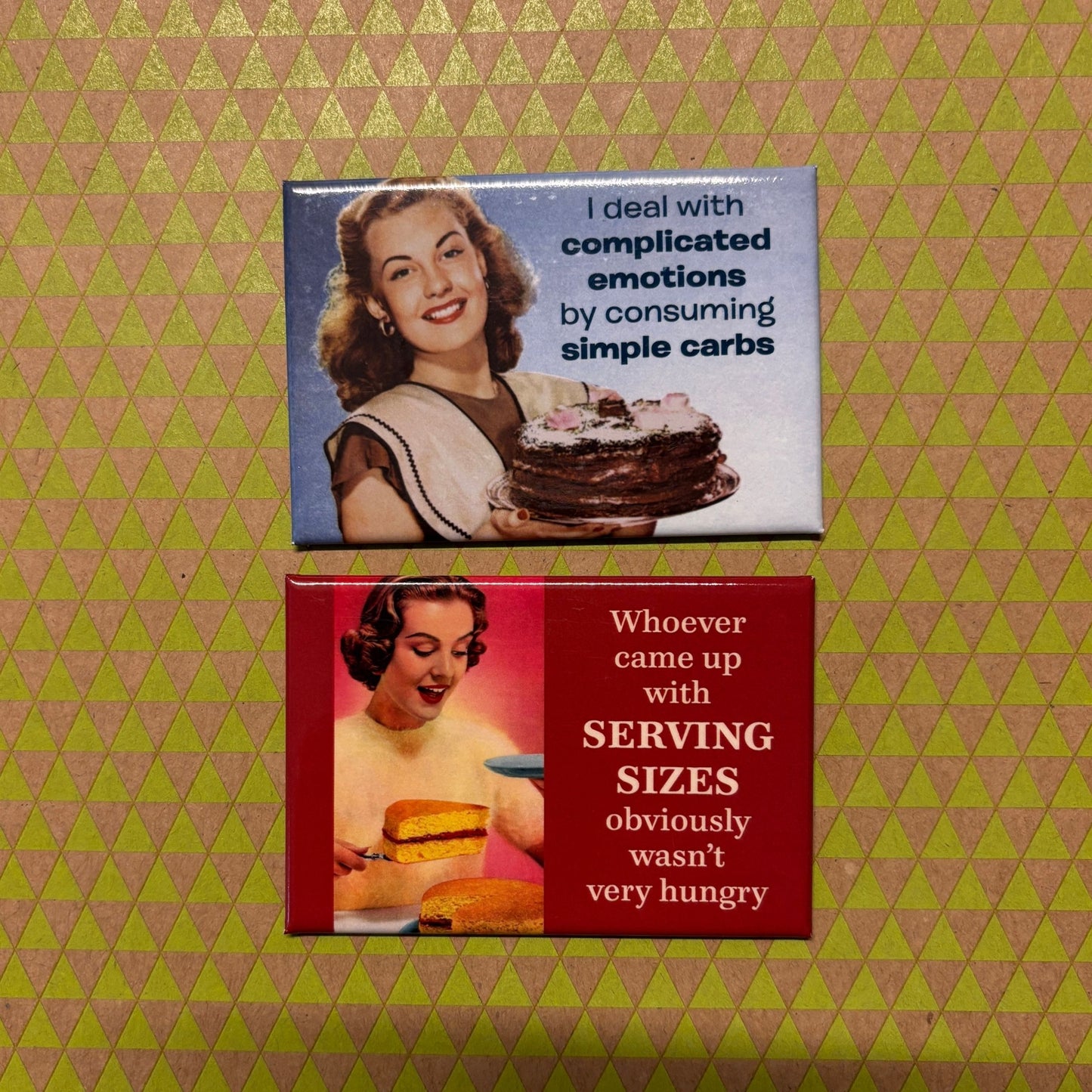 I Deal With Complicated Emotions By Consuming Simple Carbs Refrigerator Magnet | 3" x 2"
