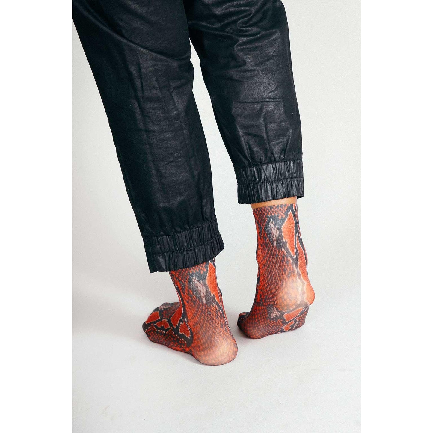 Wild Animal Print Crew Socks Red and White | Snake Inspired Pattern Socks | Lightweight Nylon Stretch Women 7 to 10