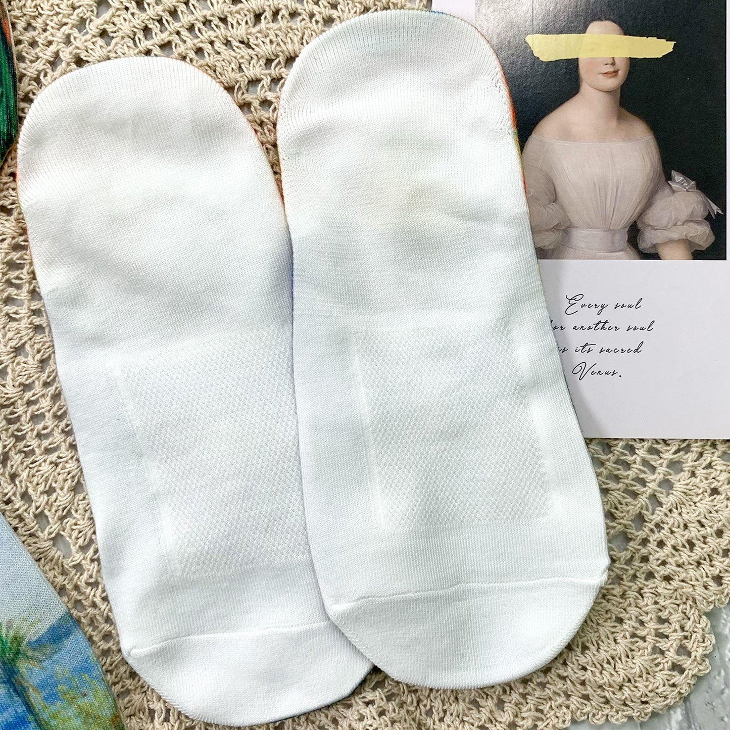 Women's No Show Famous Painting Printing Socks| Art-Inspired Cotton Blend Comfort