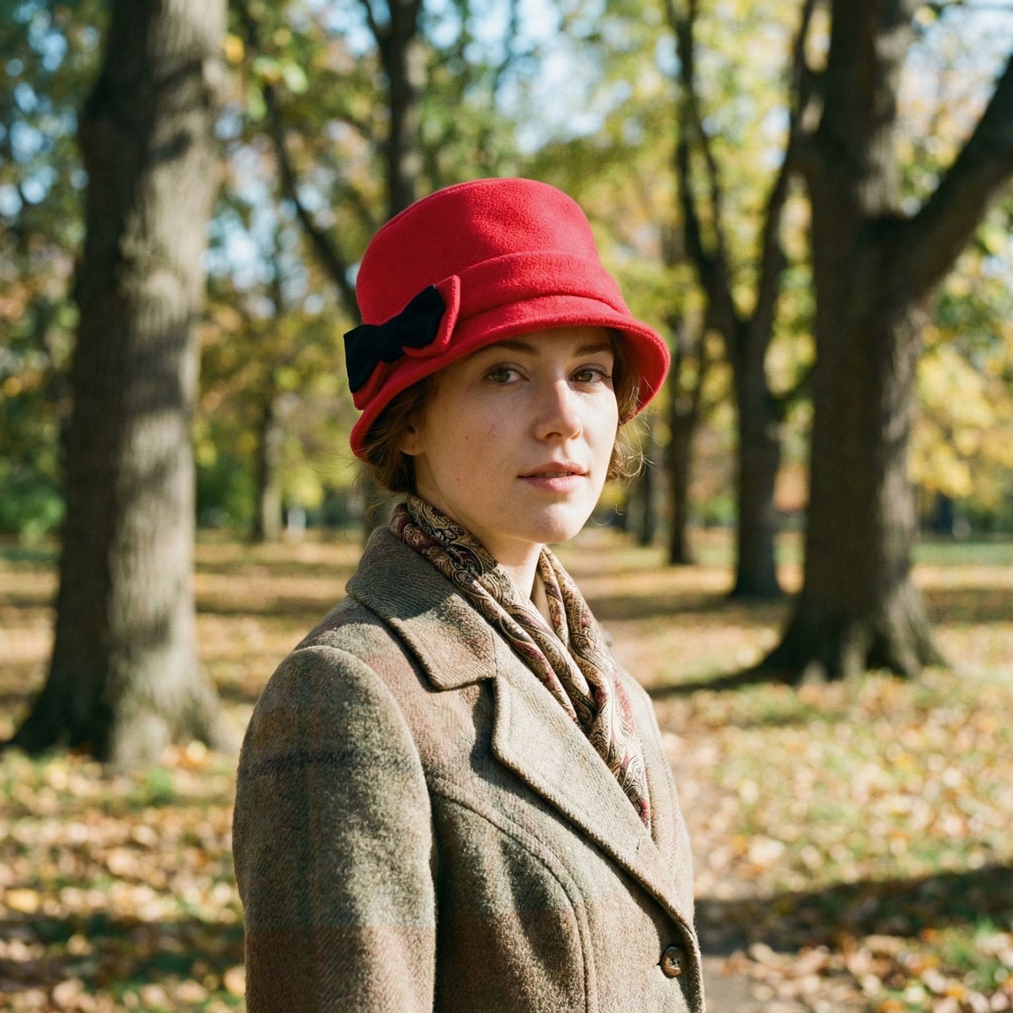 Women’s Polar Fleece Retro Pinup Bucket Hat with Bow | Winter Hat in Grey or Red