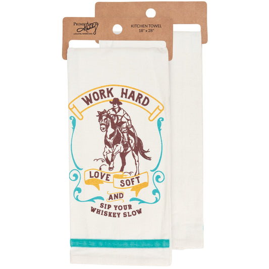 Work Hard Love Soft Sip Your Whiskey Slow Kitchen Towel | Cowboy Western-Themed Tea Hand Dish Cloth
