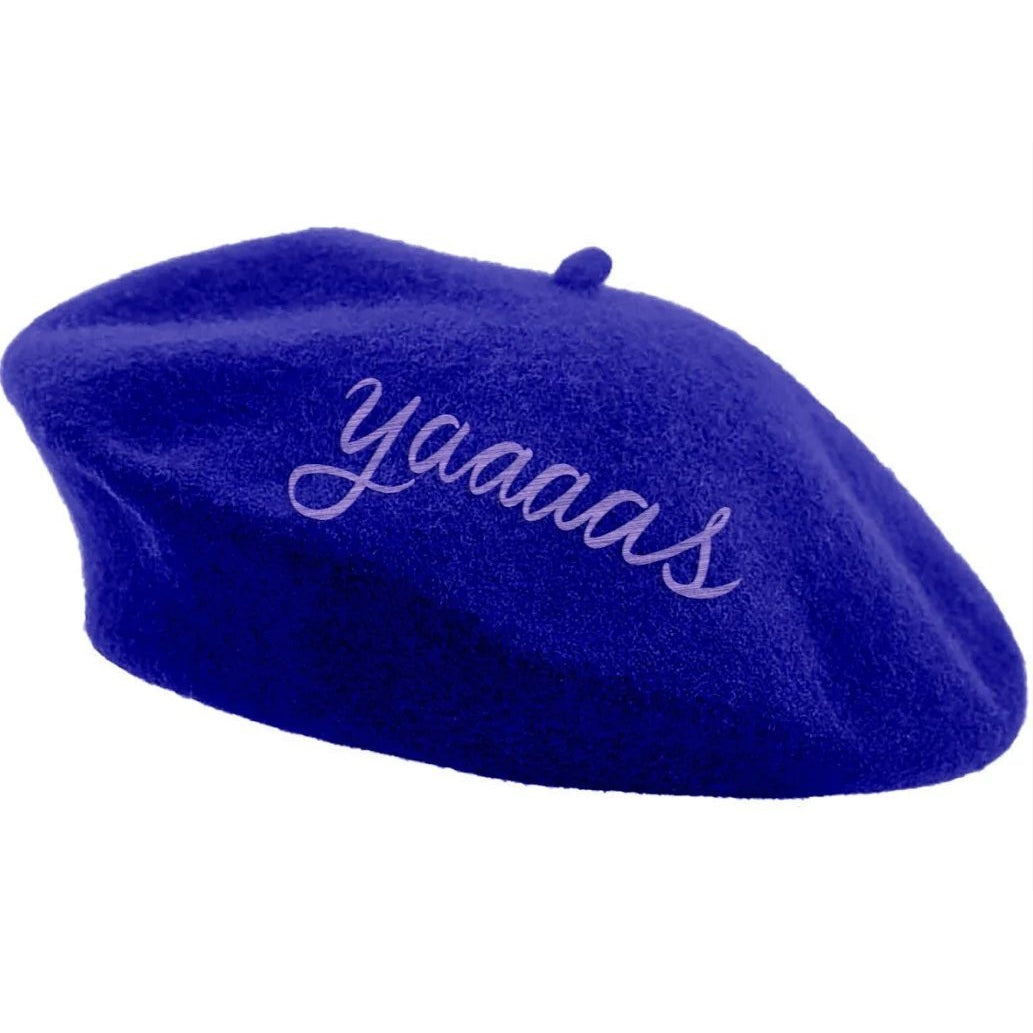 Yaaaas Embroidered Beret in Blue