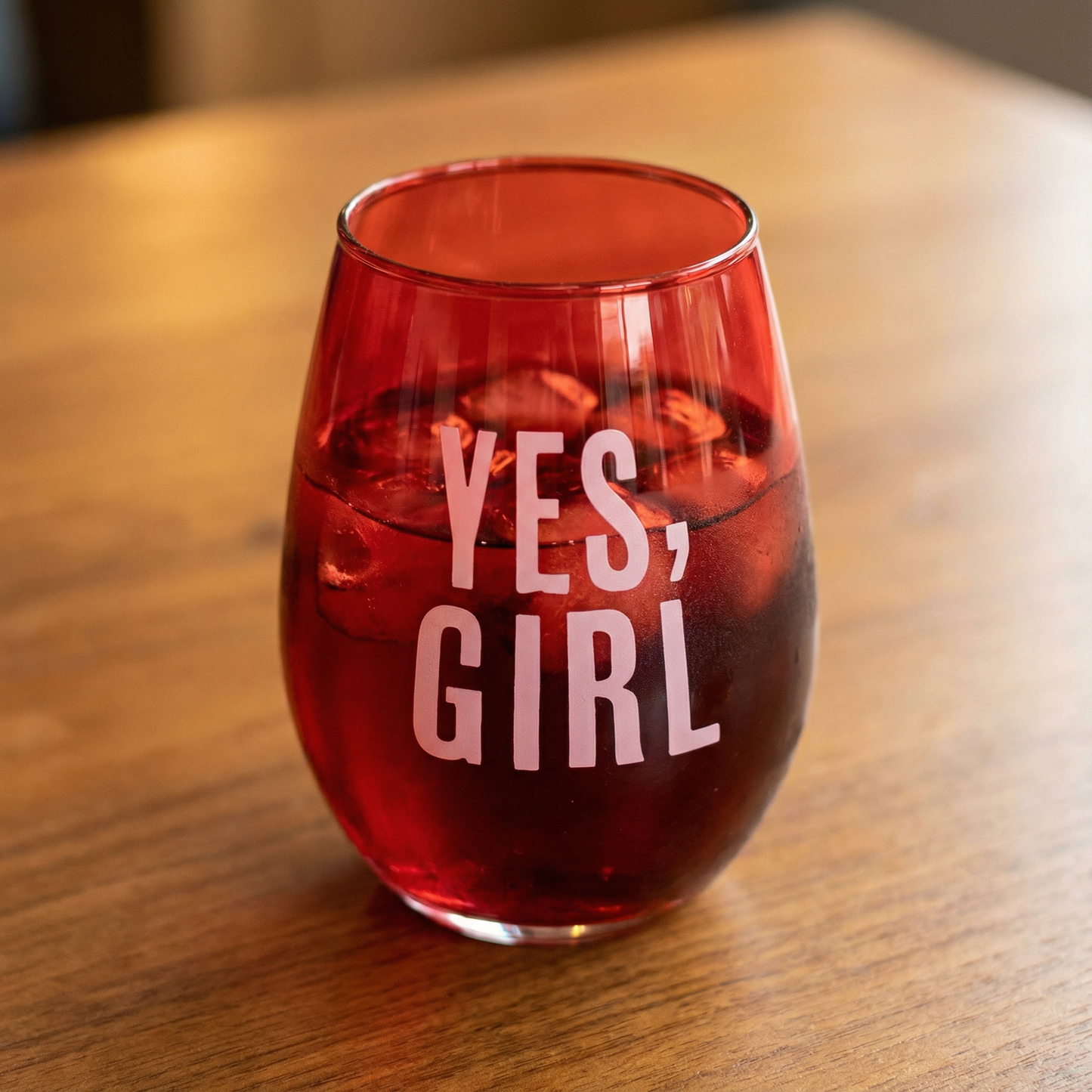Yes, Girl Stemless Wine Glass in Red and Pink | 20 Oz.