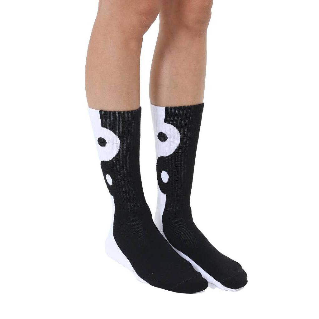 Yin Yang-Black & White Classic Crew Socks with Ribbed Tubing | Seamless Toe Seam Novelty Socks