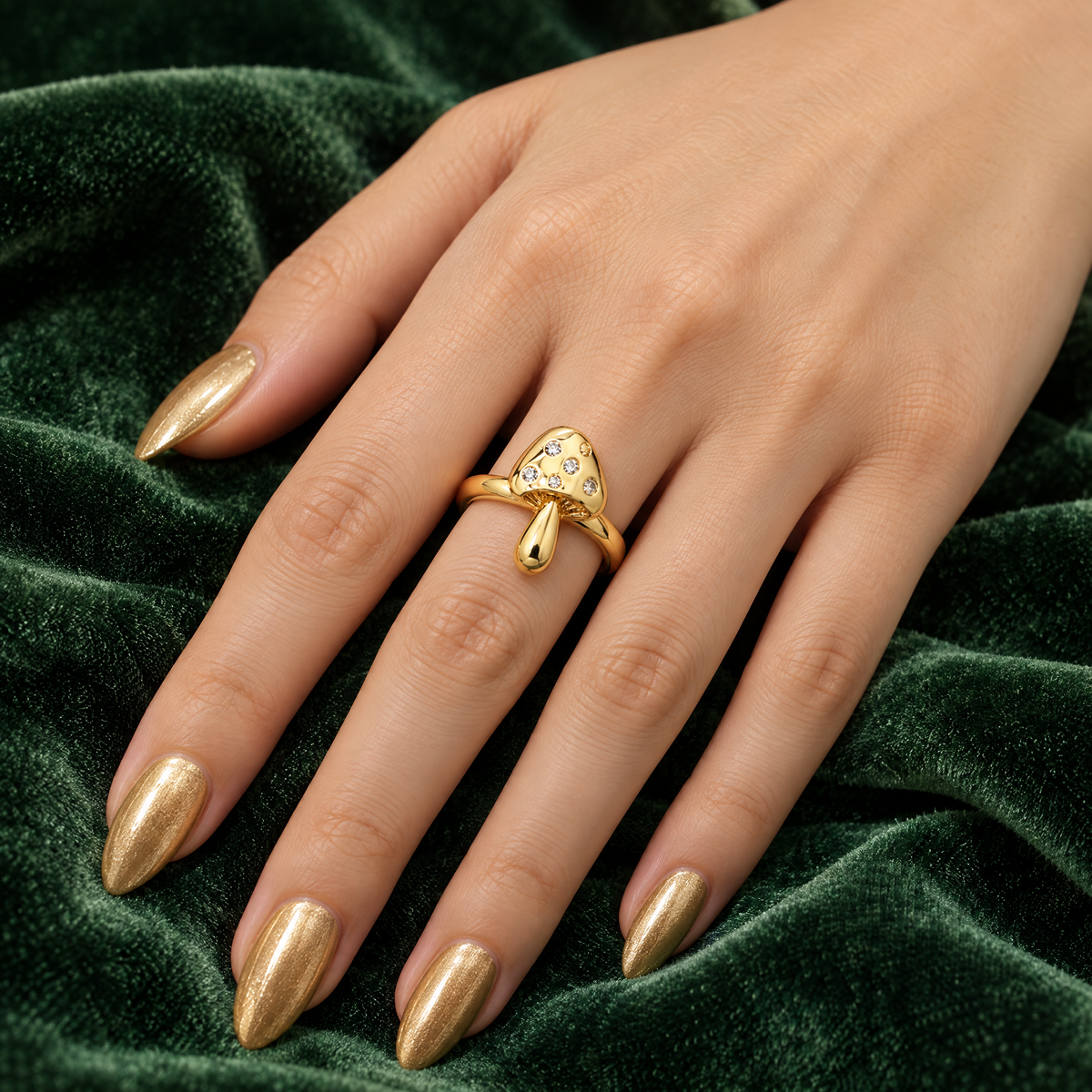 Zircon Mushroom Adjustable Ring | 18K Gold Plated-The Pretty Jewellery-The Bullish Store