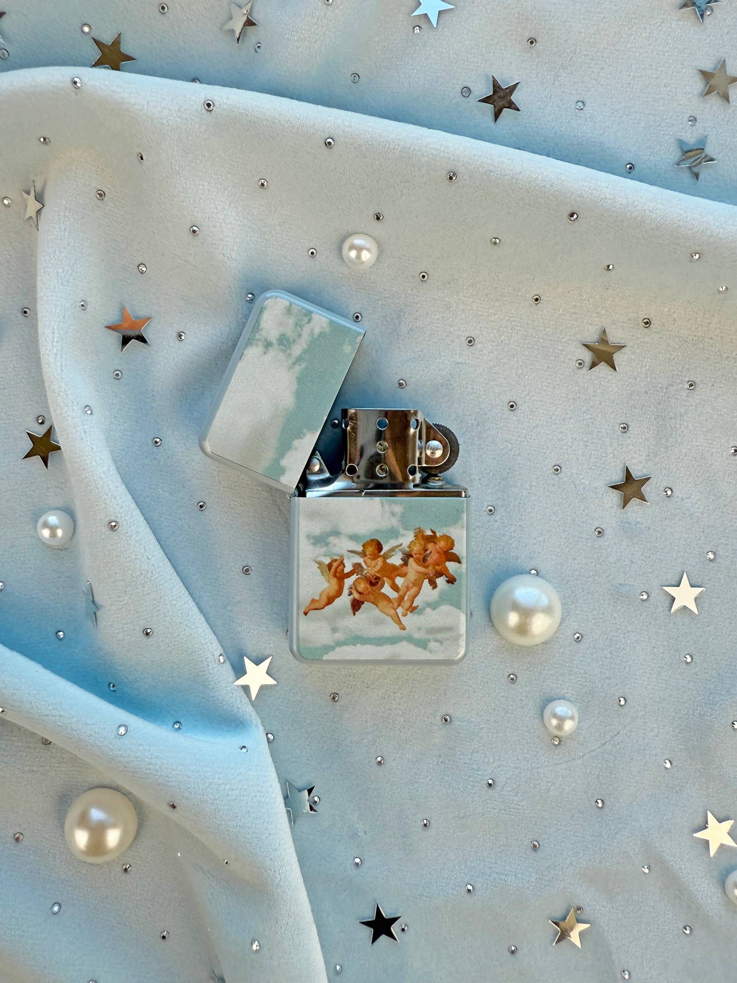 Cherub Refillable Lighter | Vintage Angel Cherub Metal Lighter | Retro Sky Aesthetic Pocket Lighter