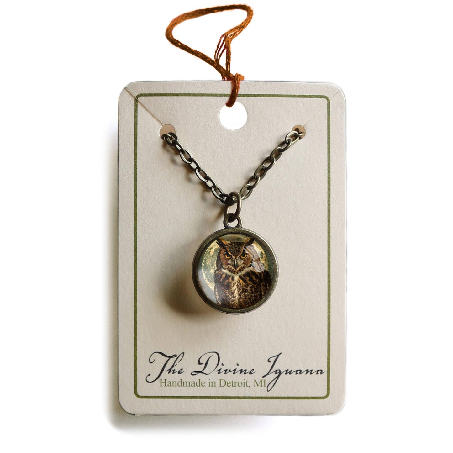 Victorian Owl Simple Reversible Glass Pendant Necklace