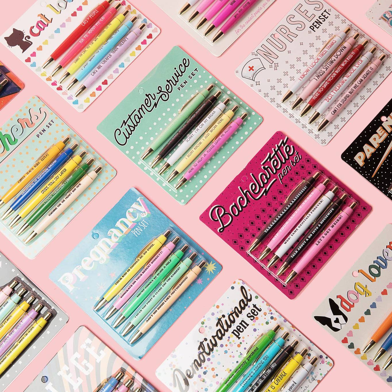 Bachelorette Pen Set In Pastels | 5 Ballpoint Pens on Gift Card