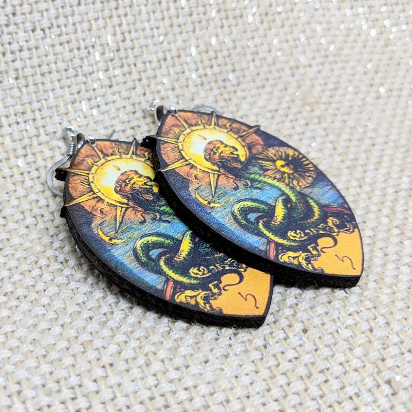 Alchemist Sun Dangling Earrings | Handmade | Lightweight Wood