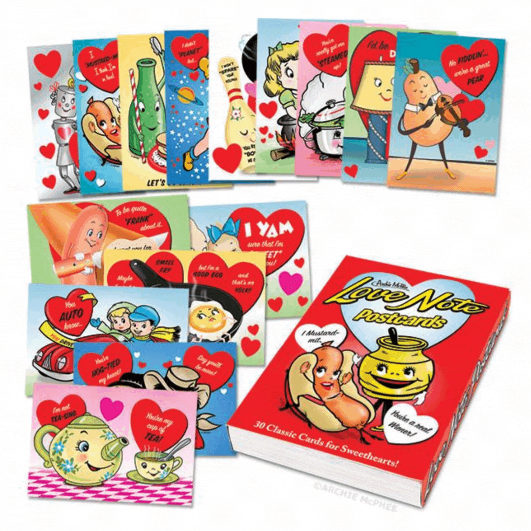 Love Note Postcards Book  30 Postcards with Horrible Puns and Retro V –  The Bullish Store