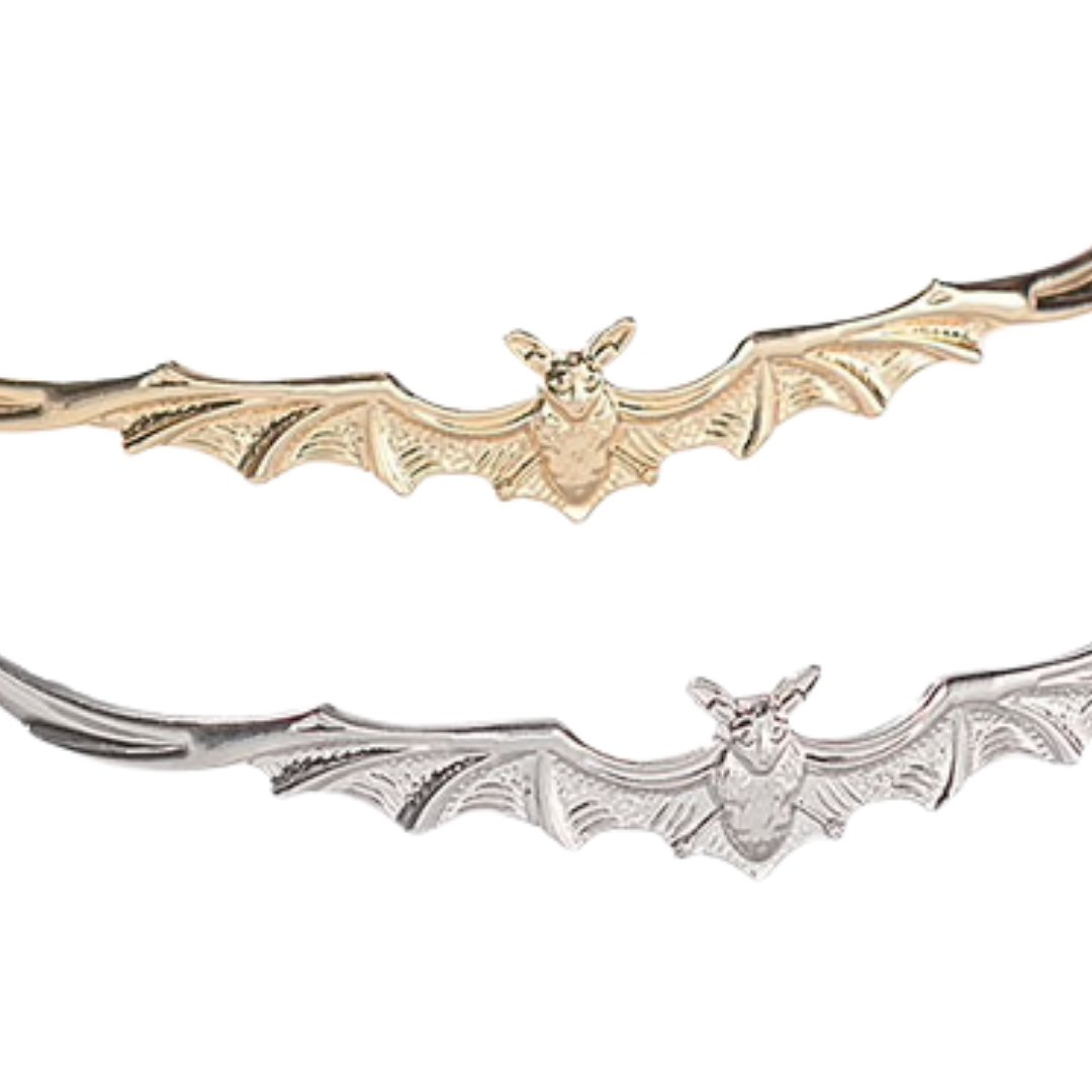Bat Power Headband Tiara in Silver or Gold | Spooky Headwear Accessory | Halloween, Goth Hairpiece