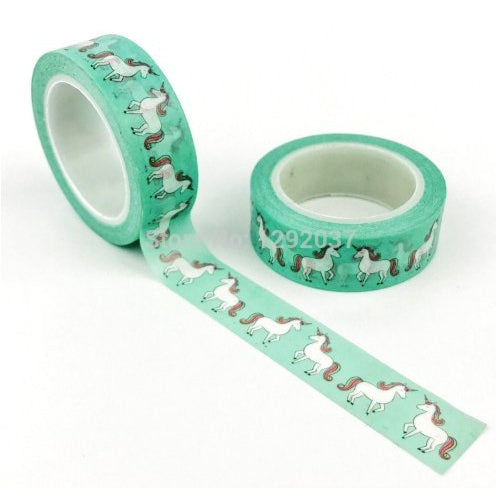Blue-Green Unicorn Washi Decorative Tape | Gift Wrapping and Craft Tape