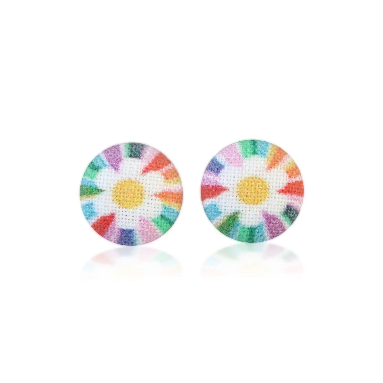 Daisy Kaleidoscope Fabric Button Earrings | Handmade in the US