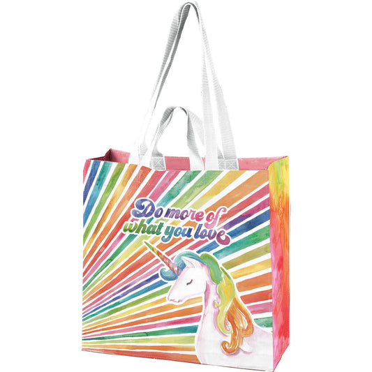 Do More Of What You Love Large Market Tote Bag in '70s-'80s Unicorn Rainbow Design | 15.50" x 15.25" x 6"