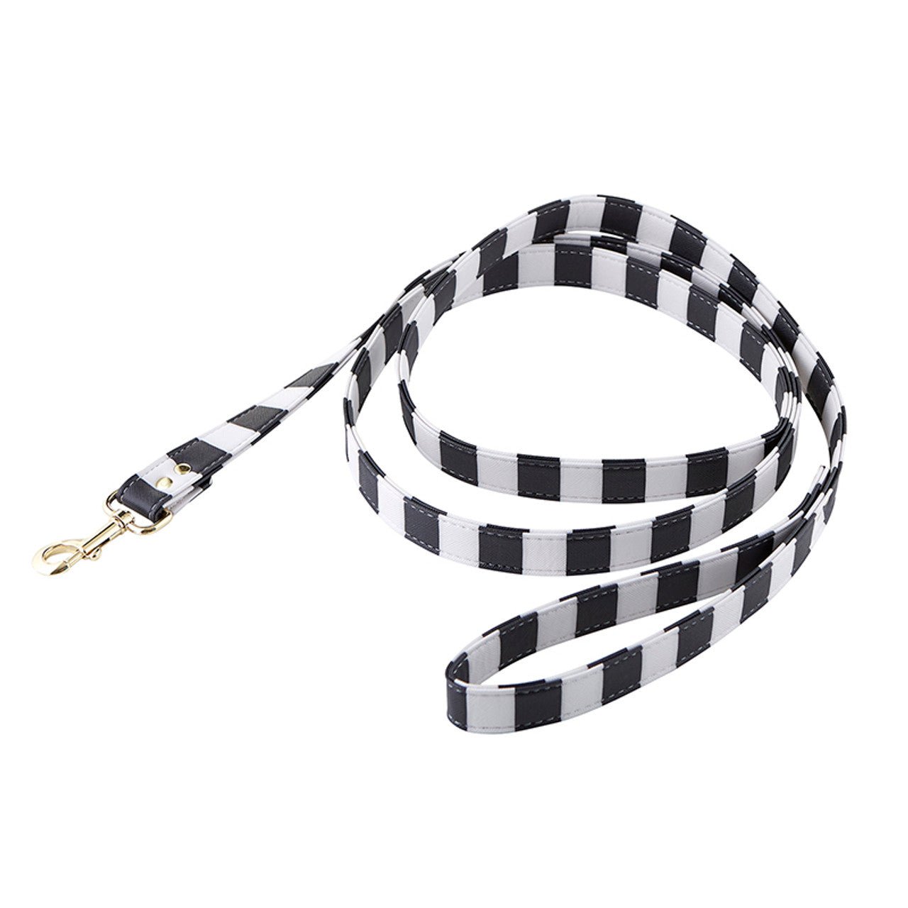 Dog Leash in Cabana Black and White Stripes | 72" L | Faux Saffiano Leather