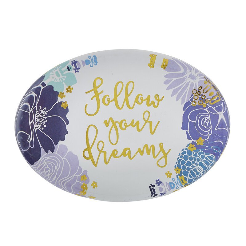 Follow Your Dreams Oval Floral Glass Paperweight