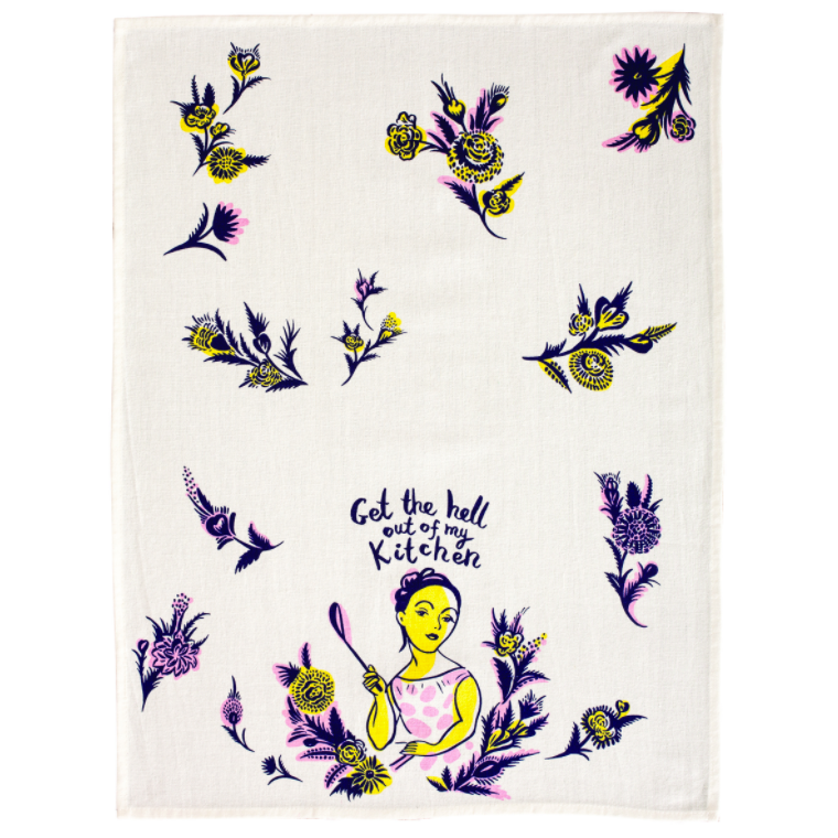 Get the Hell Out of My Kitchen Screen-Printed Dish Towel | Kitchen Tea Hand Cotton Dish Cloth | 28" x 21" | BlueQ at GetBullish