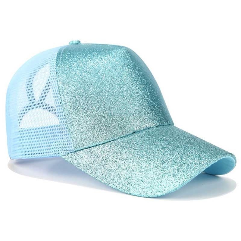 Glitter Snapback Cap with Ponytail Opening