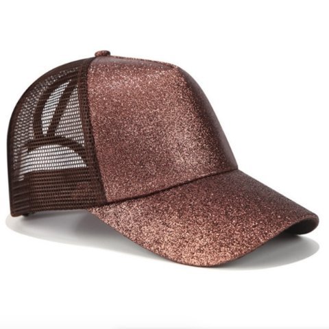 Glitter Snapback Cap with Ponytail Opening