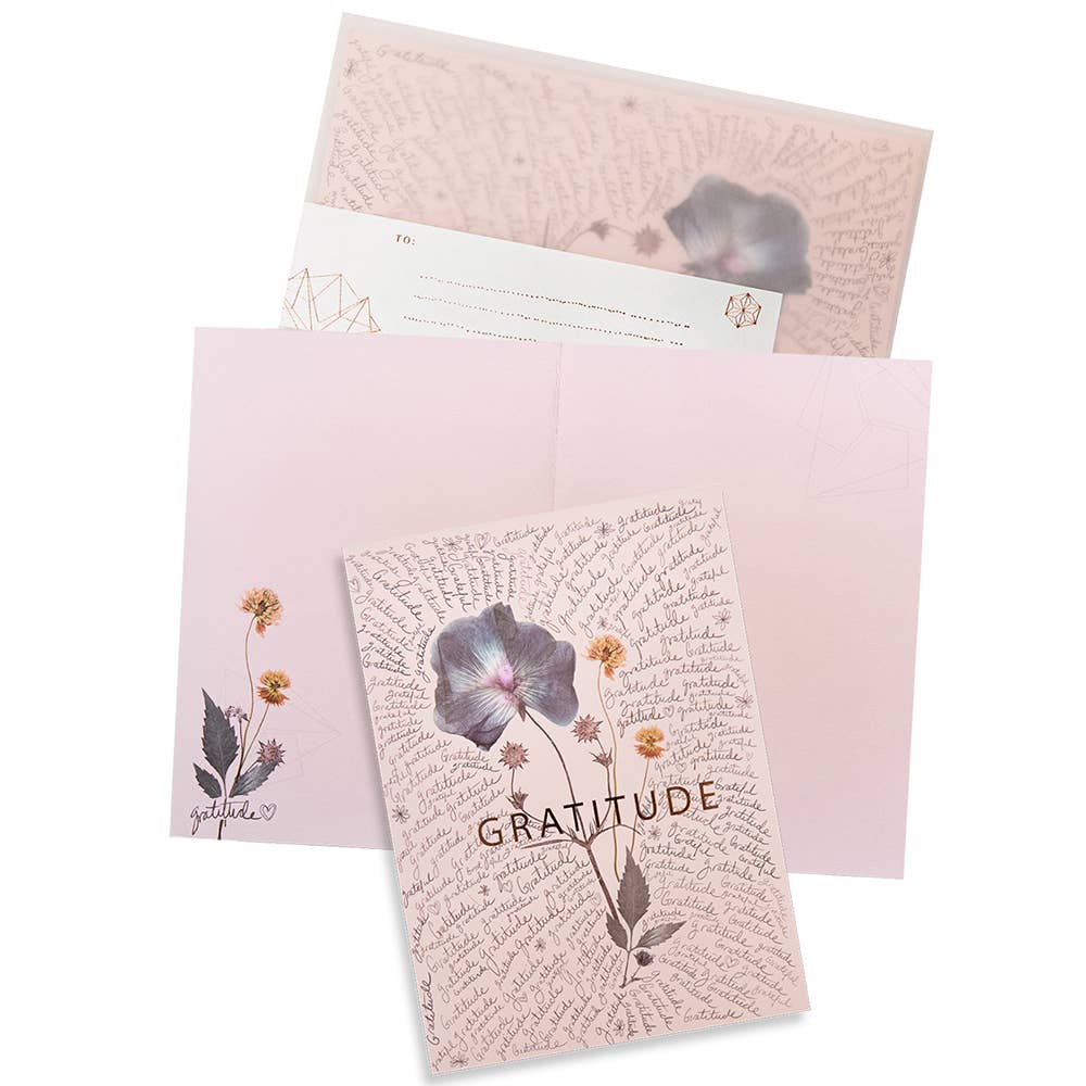 Gratitude Script Greeting Card | Fine Rose Gold Details | Translucent Parchment Envelope