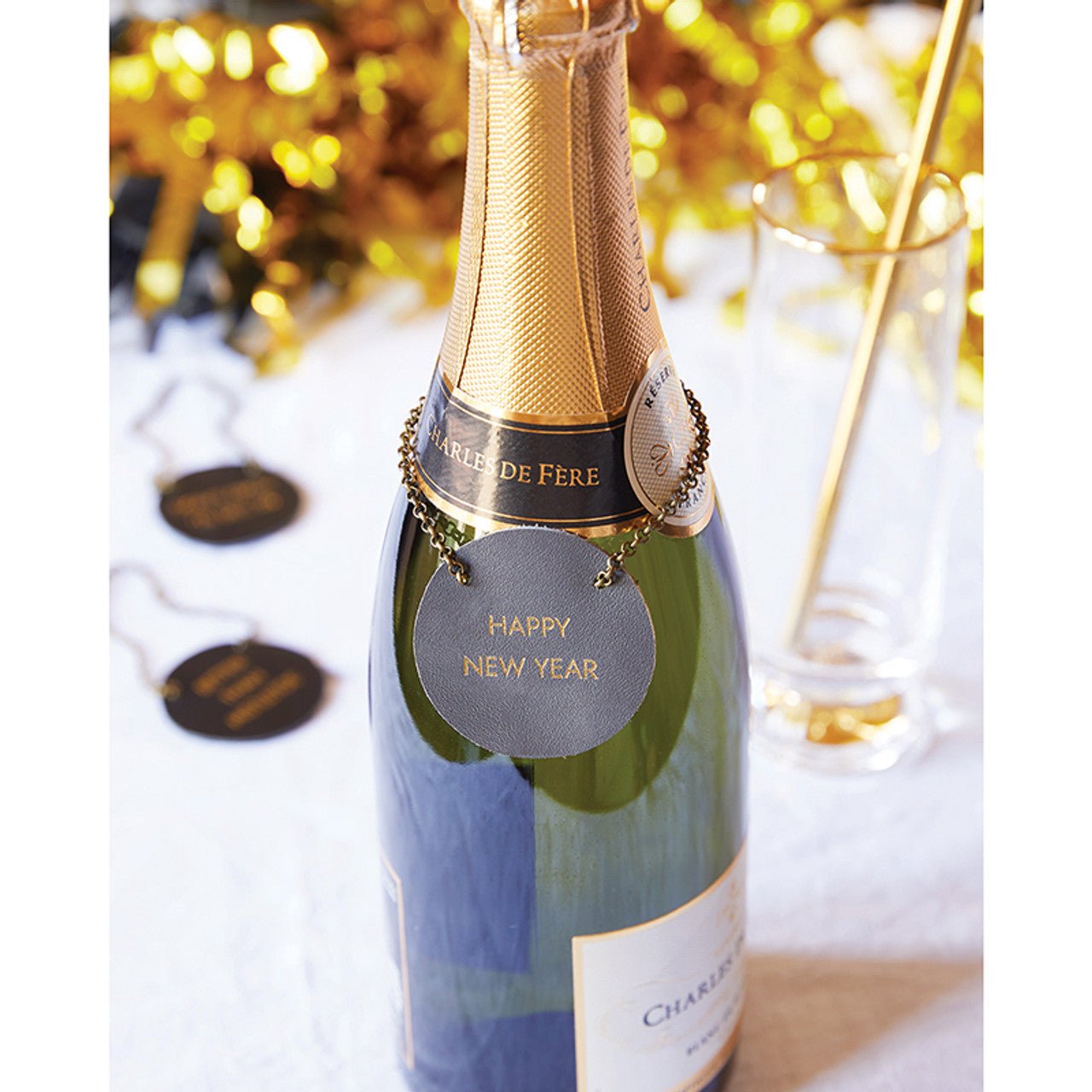 Happy New Year Leather Wine Bottle Tag