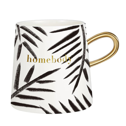 Homebody Tapered Mug with Gold Lettering | 11 oz | Curved Gold Handle