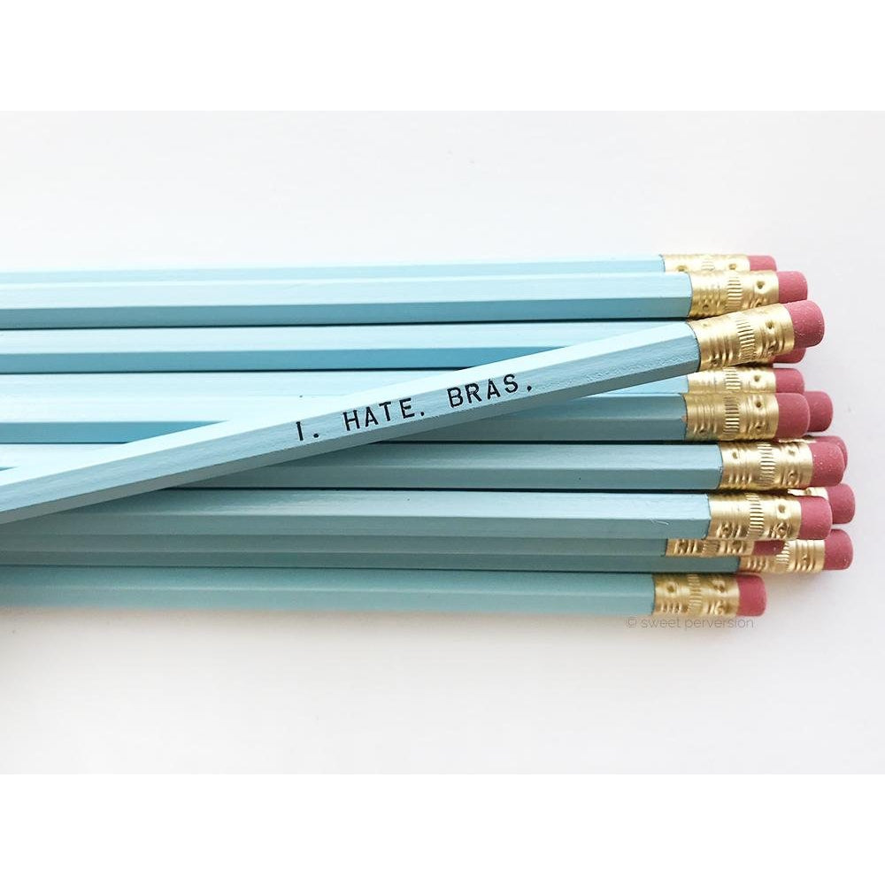 I. Hate. Bras. Wooden Pencil Set in Pastel Blue